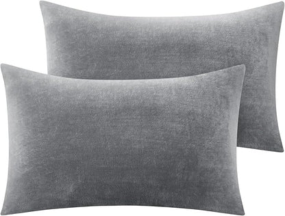 BEDELITE Flannel Pillow Cases Queen Size Set of 2, Super Soft Fleece Pillowcases with Zipper for Bedroom, Sofa, Couch,Luxury Cozy Fuzzy Velvet Pillow Shams for All Seasons(20x30 Inches,Gray)