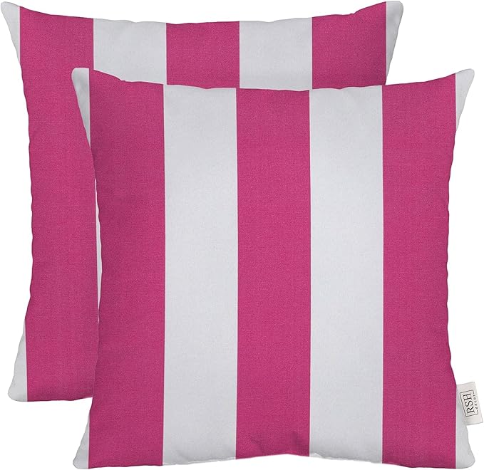 RSH DECOR: Square Throw Pillows Set of 2 | 17” x 17” | All-Weather Spun Fabric | Water and Fade-Resistant | Outdoor Accent Pillows for Patio Furniture | Classic Pink Stripe