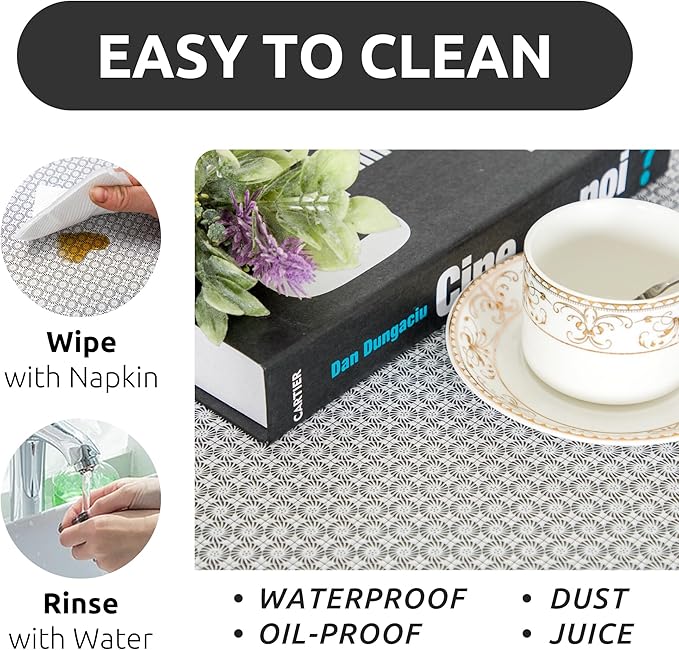 RAY STAR 12X120 Inch Shelf Liner for Kitchen Cabinets, Non-Adhesive Cabinet Liner Washable, PVC Drawer Liner for Dresser Non-Slip Bathroom (Black Circle)(4 Roll)