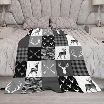 Rustic Cabin Throw Blanket, Farmhouse Grey Camouflage Deer Vintage Country Hunting Wildlife Blanket Throw for Bed Camping Travel Living Room Bedroom, 30"x40"