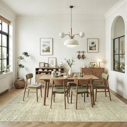 Valenrug Washable Rug 9x12 - Stain Resistant Area Rugs 9x12 Living Room, Non Slip Backing Printed Rugs for Bedroom, Folable Machine Washable Area Rug (Green, 9'x12')