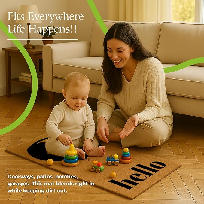 Coir Door Mats 17" X 30", Non-Slip Sturdy, PVC Backed Heavy Duty, Easy to Clean, Ideal for Door Entrance, Patio, Porch, Backyard, Garages, Love of Cats, A Hello