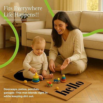 Coir Door Mats 17" X 30", Non-Slip Sturdy, PVC Backed Heavy Duty, Easy to Clean, Ideal for Door Entrance, Patio, Porch, Backyard, Garages, Love of Cats, A Hello