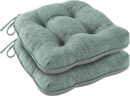Chair Cushions for Dining Chairs Set of 2, Kitchen Chair Cushions, Chair Pads with Ties Non Slip Backing, Christmas Room Decor, Tufted Memory Foam Seat Cushion 2 Pack, 15.5x15.5x4, Sage Green