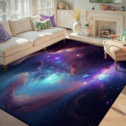 6' x 9' Galaxy Area Rug Bedroom Living Room for Girls Kids Boys Large Carpet Nebula Vortex Throw Rugs Purple Blue Cloud Floor Mat,180 X 275cm,Purple