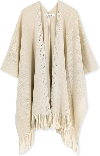 Moss Rose Women's Travel Plaid Shawl Wrap Open Front Poncho Cape for Fall Winter