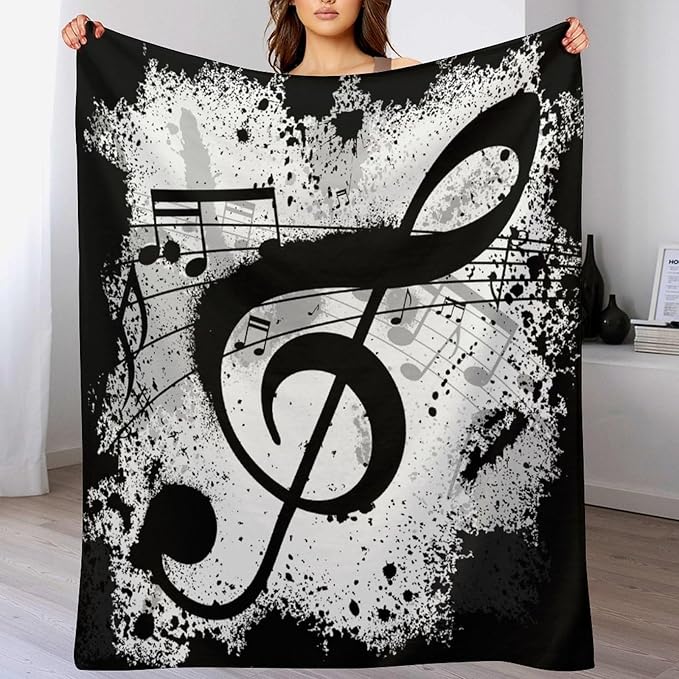 Music Blanket Black White Abstract Music Note Art Print Soft Cozy Lightweight Throw Blanket for Women Men Bedroom Living Room Dorm Chair Sofa Travel 50x60in