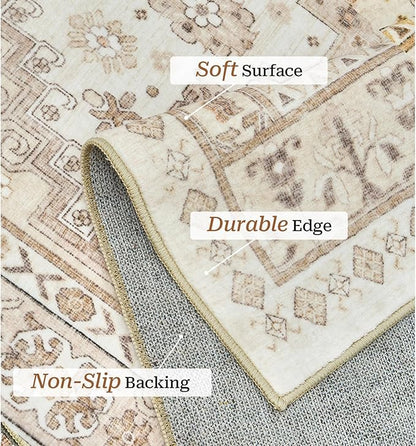 zesthome 12x15 Area Rugs, Large Washable Rug, Ultra-Thin Stain Resistant Rugs for Living Room, Bedroom, Non-Slip Backing Home Decor Area Rug (Cream/Beige,12'x15')