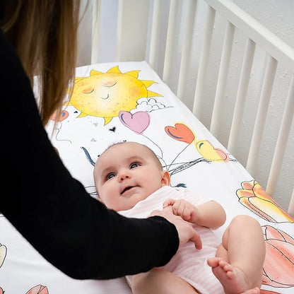 JumpOff Jo - Fitted Crib Sheet, Super Soft Breathable 100% Cotton Baby Crib Sheet for Standard Crib Mattresses and Toddler Beds, 28 in. x 52 in. - Tulip Fields