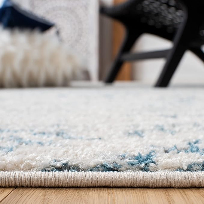 SAFAVIEH Area Rug 6x9 - Tulum Collection - Ivory & Turquoise, Moroccan Boho Tribal Design, Non-Shedding & Easy to Clean, Ideal for Living Room, Bedroom, Dining Space (TUL272E)
