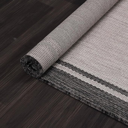 CAMILSON Indoor Outdoor Rug, 9x12 Bordered Gray Modern Area Rugs for Large Indoor and Outdoor Patios, Kitchen and Hallway Mats, Washable Porch Deck Outside Carpet (Bordered Grey, 9 x 12)
