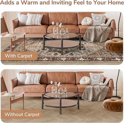 OPPODREAM Thin Area Rugs 5x7, 5x7 Washable Rug with Non Slip Backing, 5 x 7 Faux Cashmere Low-Pile Carpet, Brown