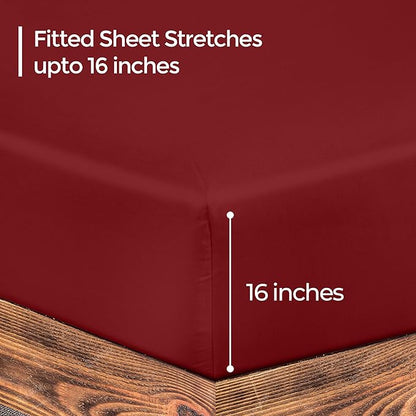 ROYALE LINENS 300 Thread Count 100% Long Staple Combed Cotton Fitted Sheet Full - Super Soft Deep Pocket Bottom Sheet - Fitted Sheets Only - Elastic Sheets (Full, Red)