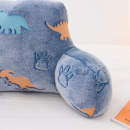 Meeting Story Dinosaurs Reading Pillows Rabbit Faux Fur Shaggy with Arms Bed Rest Pillows Back Pillow for Bed, Bed Chair Arm Pillow Bed Rest Pillow for Adults, Teens, Kids (Orange-Blue)