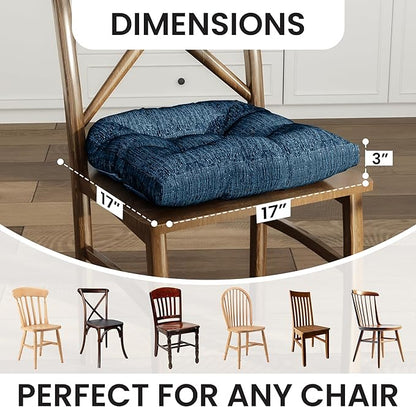 Klear Vu Gripper Overstuffed Universal Non-Slip Dining Chair Cushions for Kitchen Decor or Office Use, U-Shaped Skid-Proof Seat Pad, 17x17 Inches, 2 Count (Pack of 1), Chenille Sapphire Blue