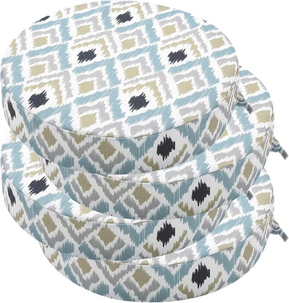 idee-home Outdoor Bistro Chair Cushions, 15”x15”x 3” Thick Outdoor Round Seat Cushions Set of 4 with Ties, Waterproof Round Patio Furniture for Garden
