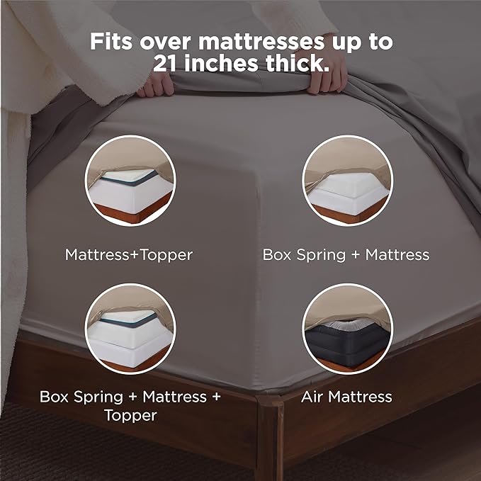 Bedsure Deep Pocket Queen Sheets Set - Fits Mattresses Up to 21 Inches Thick - 4 Piece GentleSoft Bed Sheets, Moisture Wicking, Soft & Cooling Bedsheet & Pillowcases, Easy & Secure Fit, Brown