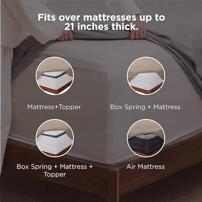 Bedsure Deep Pocket Queen Sheets Set - Fits Mattresses Up to 21 Inches Thick - 4 Piece GentleSoft Bed Sheets, Moisture Wicking, Soft & Cooling Bedsheet & Pillowcases, Easy & Secure Fit, Brown