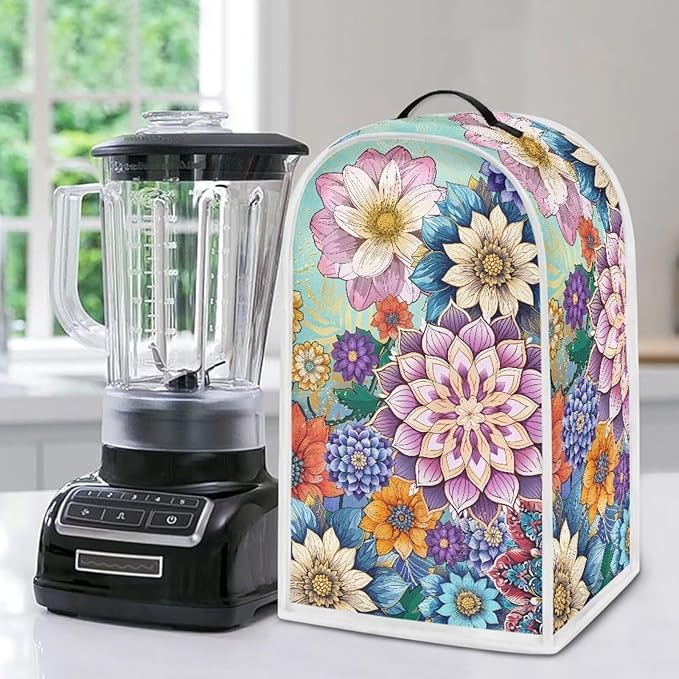 Boho Mandala Blender Cover for Kitchen Small Appliance Dust Cover Floral Food Processor Dustproof Cover with Handle Blender Protection Accessories
