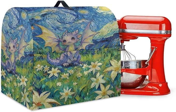 Cartoon Dragon Starry Night Stand Mixer Cover Dust Protector Cover Compatible with 5-8 Quart Kitchen Aid Mixer Kitchen Decor Appliance Covers with 2 Pockets