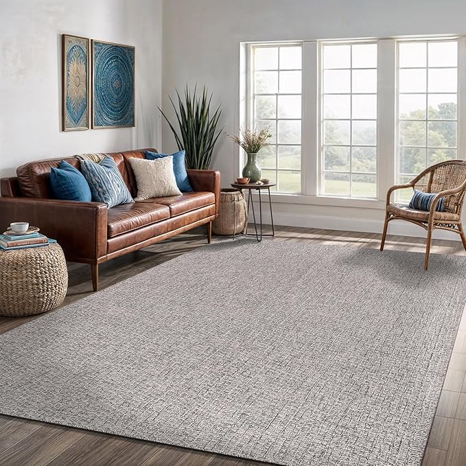 Easy Jute Rug 9x12 Indoor Outdoor Natural Rugs Solid Fiber Rug Woven Area Rug Boho Easy Clean Inside Carpet for Living Room Bedroom Dining Room Hallway or Outdoor Patio Porch (9 X 12 Silver)