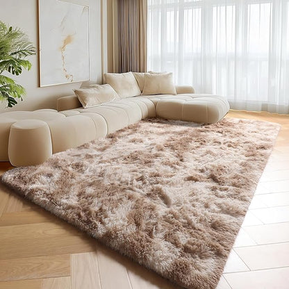 ONASAR Rugs for Living Room Bedroom, Tie-Dyed Beige 5x8 Washable Fluffy Bedside Area Rug, Soft Plush Shaggy Indoor Floor Carpet for Nursery Kids Girls Boys Teen Dorm Home Office Decor Aesthetic