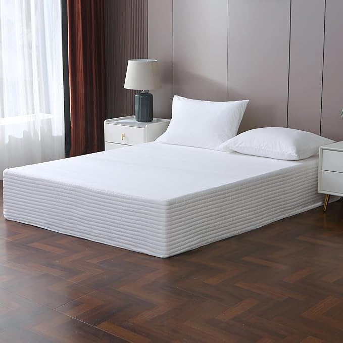 Queen Bed Skirt-Box Spring Cover with 14 Inch Tailored Drop,Wrinkle and Fade Resistant Hotel Wrap Around Bed Skirts,Bed Frame Cover (Horizontal Stripe White, Queen)