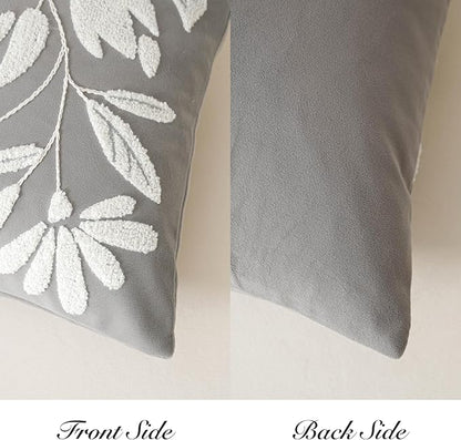 BlissBlush Grey Velvet Decorative Long Lumbar Pillow Cover 14x36, Light Gray Soft Body Pillow for Bed, Accent Lumbar Throw Pillow for Bedroom, Modern Farmhouse Textured Pillowcase