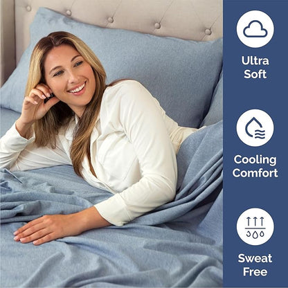Queen Size 4 Piece Sheet Set - Comfy Breathable & Cooling Bed Sheets Set - Hotel Luxury Bedding for Women, Men, Kids, Teens, Boys & Girls - Deep Pockets, Soft & Wrinkle Free - Blue (Heathered Sheets)