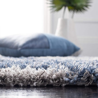 SAFAVIEH Horizon Shag Collection Accent Rug - 4' x 6', Grey & Blue, Non-Shedding & Easy Care, 2-inch Thick Ideal for High Traffic Areas in Entryway, Living Room, Bedroom (HZN890G)