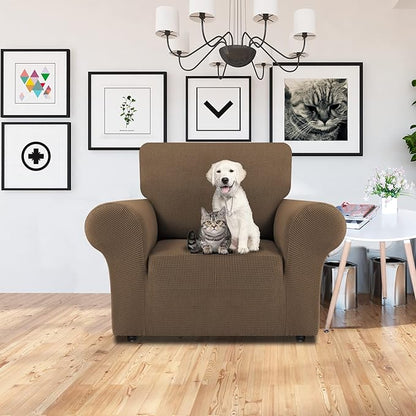 LURKA Stretch Chair Sofa Slipcovers 1 Piece Couch Covers for Sofa Furniture Protector Full Sofa Covers with Elastic Bottom for Kids and Dog (Camel, Small)
