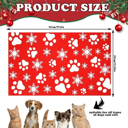 Christmas Pet Mat Red White Snowflake Dog Claw Mat Absorbent Dog Bowl Mats for Food and Water Xmas Winter Pet Supplies, 11.8 x 19.7 in