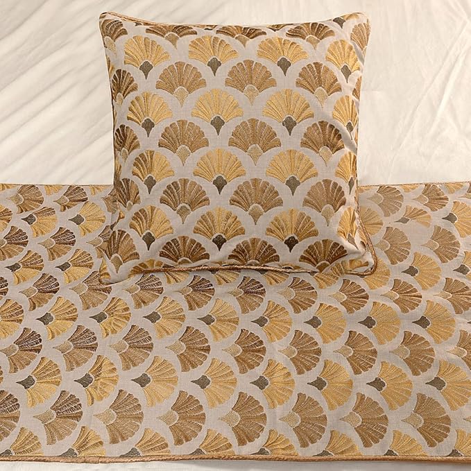 The HomeCentric King Queen Twin Beige & Yellow Gold Handmade Full 68"x18" Bed Runner with Pillow Cover, Floral Embroidery Bed Scarf on Cotton Embroidery Fabric - Autumn Bloom
