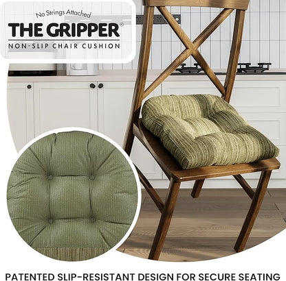 Klear Vu Gripper Overstuffed Universal Non-Slip Dining Chair Cushions for Kitchen Decor or Office Use, U-Shaped Skid-Proof Seat Pad, 17x17 Inches, 2 Count (Pack of 1), Chenille Green