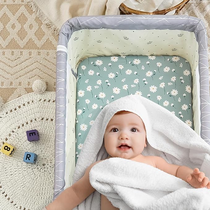3 Pack Soft Bassinet Sheets - 35"x20" Bedside Bassinet Sheets for for Newton, Ezebaby, AMKE(3 in 1) & Other Large Bedside Sleeper | Breathable & Skin Friendly Bassinet Fitted Sheets for Girls, Green