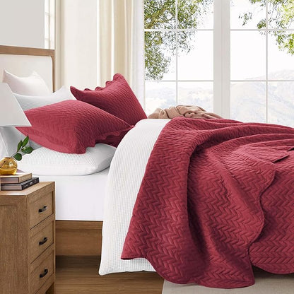 IR Imperial Rooms California King Quilt Bedding Set Size (118"x106") + 2 Pillow Shams (20" x 36"+ 2") - 3 Pcs All Season Reversible Microfiber Coverlet Embossed Quilt Bedspread (Burgundy)