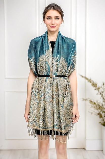 Achillea Big Paisley Pashmina Shawl Wrap for Women – Elegant Scarf for Weddings, Evening Dresses, Festivals & Daily Wear