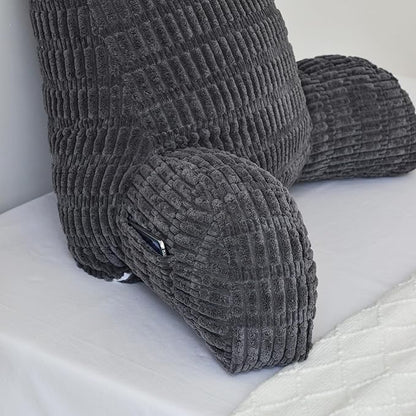 WERDIM Reading Pillow with Detachable Neck Roll, Large Back Pillow for Sitting Up in Bed Couch, Adult Bed Rest Pillow with Arms for Reading/Watching TV/Gaming, Dark Grey