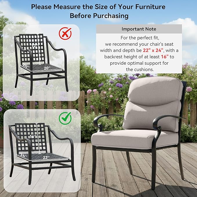 Patio Chair Cushions 6 Packs - Outside High Back Thick Water-Resistant Cushion 22x24 with Zipper Cover for Outdoor Glider Rocking Chairs Loveseat Couch Sofa – Beige/Crescent