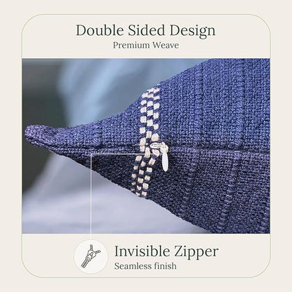 SanVia Indigo Snug Premium Cotton Throw Pillow Covers, 20 x 20 Inches, Artisan Made, Luxurious Handwoven Reversible Couch Pillow Covers with Hidden Zipper, Elegant Home Décor, Insert Not Included
