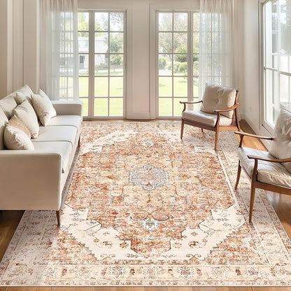 Tangsoo 5x7 Area Rug Washable Rug for Living Room, Vintage Indoor Non Slip Large Area, Print Distressed Brick Red Carpet, Soft Low Pile Foldable for Bedroom Dining Room Dorm