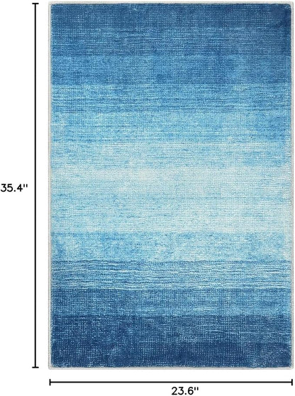 Wonnitar Modern Ombre Small 2x3 Rug for Entryway, Blue Washable Bathroom Soft Throw Mats, Non-Slip Abstract Gradient Area Rug 2x3 Front Door Mat for Indoor Entryway Bedroom Kitchen (Blue, 2'x3')