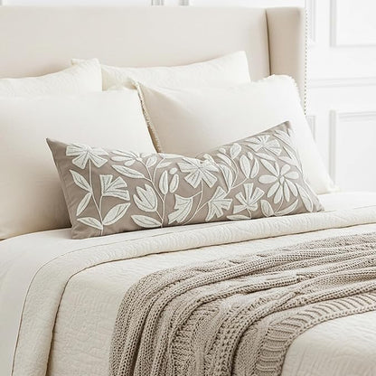 BlissBlush Taupe Velvet Decorative Lumbar Pillow Cover 14x36, Neutral Brown Soft Long Body Pillow for Bed, Accent Lumbar Throw Pillow for Bedroom, Modern Farmhouse Textured Pillowcase