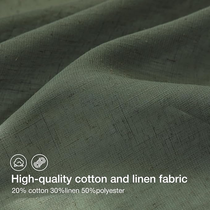 Anmao Natural Linen Curtains for Living Room 63 Inch Length 2 Panels Set, Light Filtering Semi Sheer Window Curtain Drapes for Bedroom with Curtain Rings and Clips, 52 Inch Wide Each Panel, Olive