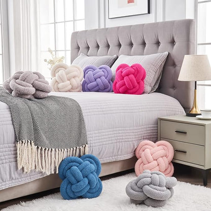 Xiashrk Knot Pillow Ball, 12" Soft Decorative Throw Pillows for Couch Bed, Purple Knotted Plush Throw Pillow Handmade Square Cushion Home Couch Decor Pillows for Living Room