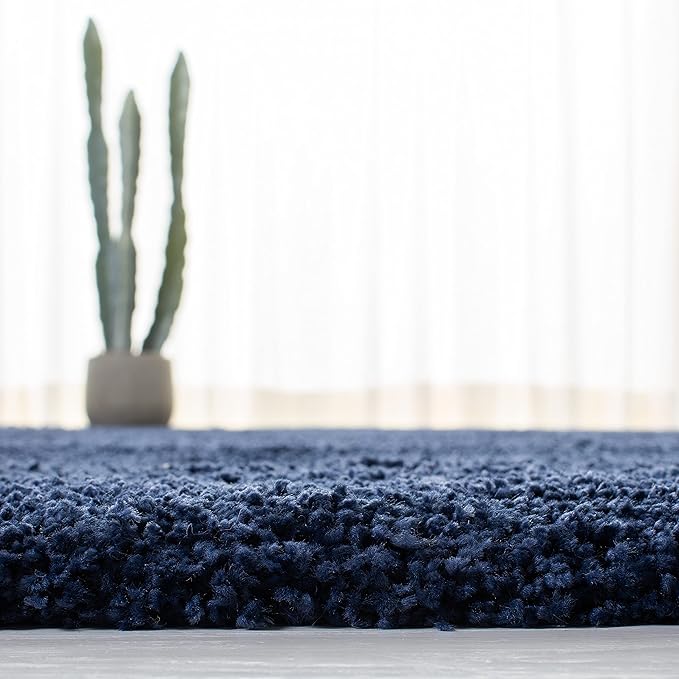 SAFAVIEH Milan Shag Collection Area Rug - 5'1" Round, Navy, Solid Design, Non-Shedding & Easy Care, 2-inch Thick Ideal for High Traffic Areas in Living Room, Bedroom (SG180-7070)