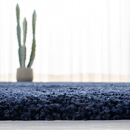 SAFAVIEH Milan Shag Collection Area Rug - 5'1" Round, Navy, Solid Design, Non-Shedding & Easy Care, 2-inch Thick Ideal for High Traffic Areas in Living Room, Bedroom (SG180-7070)