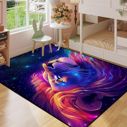 Galaxy Lion Rug Large 3D Fierce Lions Area Rugs for Kids Bedroom Living Room Playroom Gameroom Boys Glitter Carpet Throw Rugs Floor Mat 71 in x 47 in