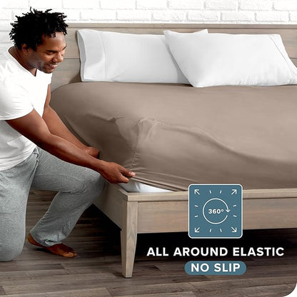 Bare Home Fitted Bottom Sheet King Size - Premium 1800 Microfiber - Ultra-Soft Hotel Luxury - Deep Pocket - Durable and Long Lasting - Fitted Sheet (King, Taupe)