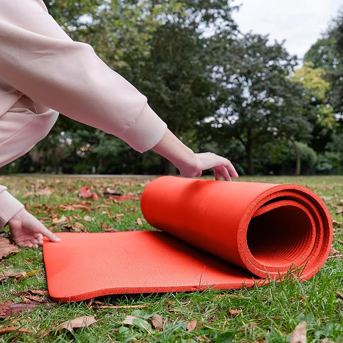 BalanceFrom GoCloud 71x24 Inches Extra Thick Yoga Mat 1-Inch High-Density Foam – Roll-Up Exercise Pad with Double-Sided Non-Slip Surface and Carrying Strap for Pilates and Home Workouts